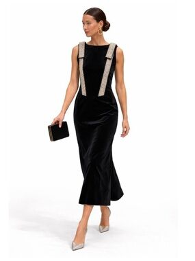 Tuckernuck Black Velvet Embelished Viola Dress medium NWT